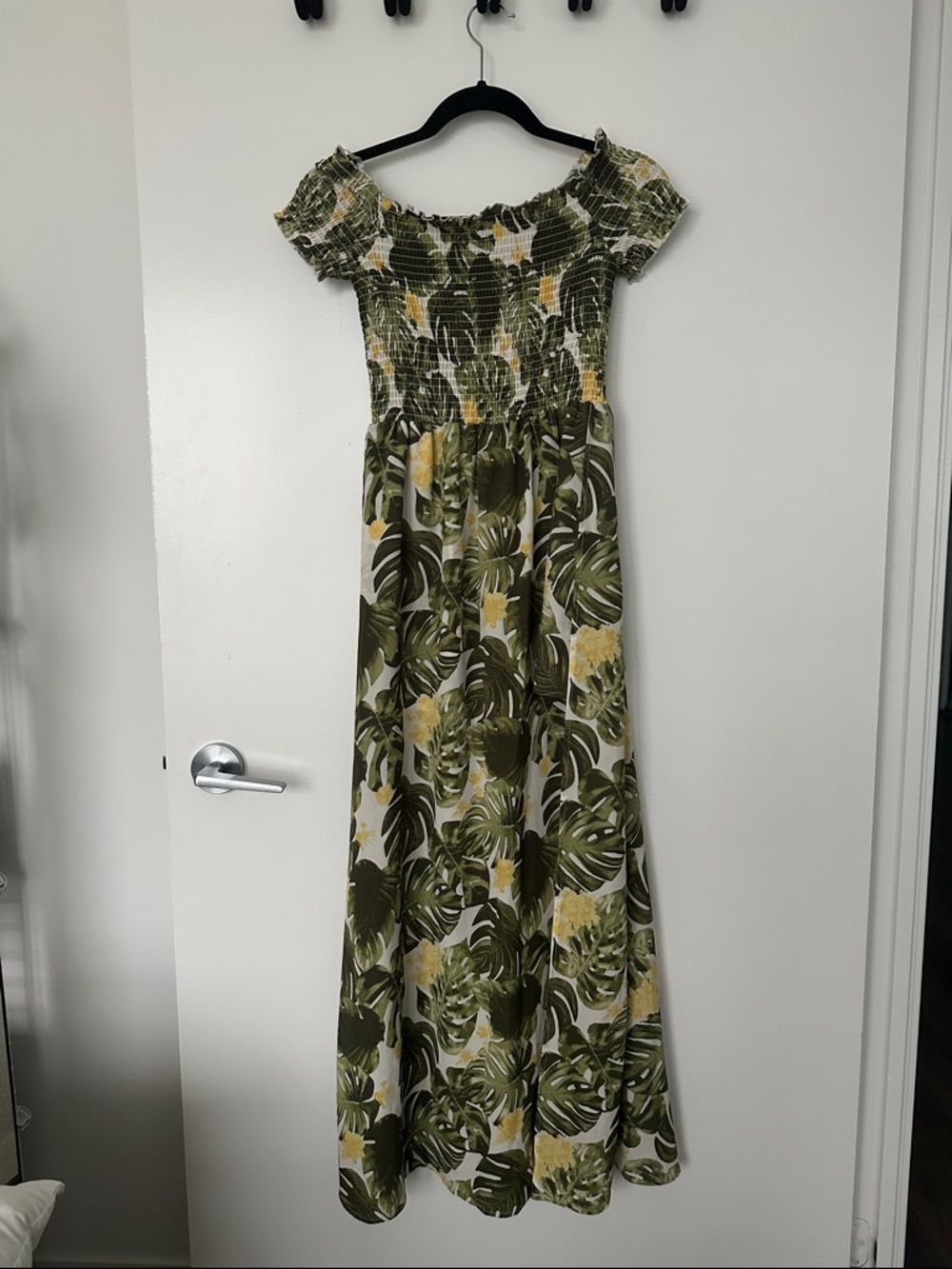 Olive Green Tropical Off-Shoulder Maxi Dress Shorts Junpsuit